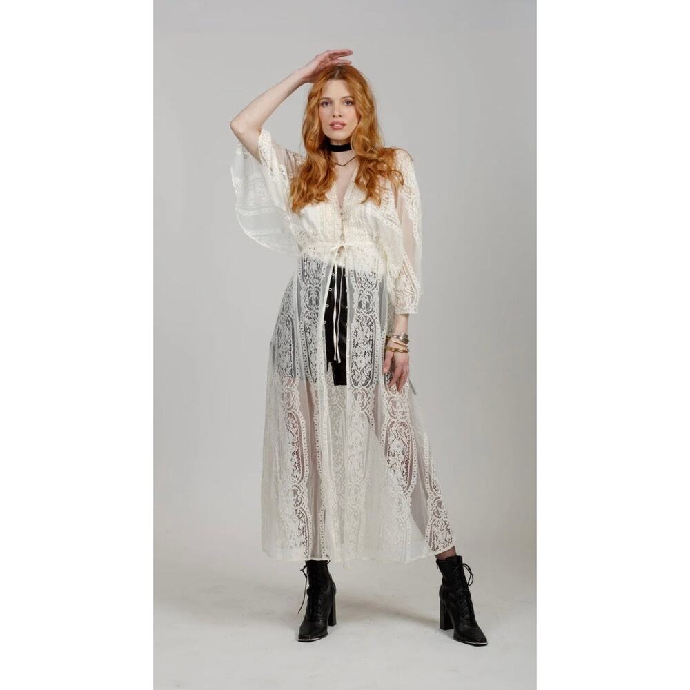 Women's Ivory Lace Tunic Maxi Cover-Up, Shawl
